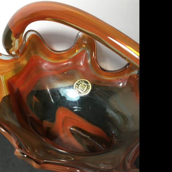 Vintage Sooner Orange Swirl Art Glass Candy Dish/Centerpiece/Decorative Bowl - Picture 8 of 16